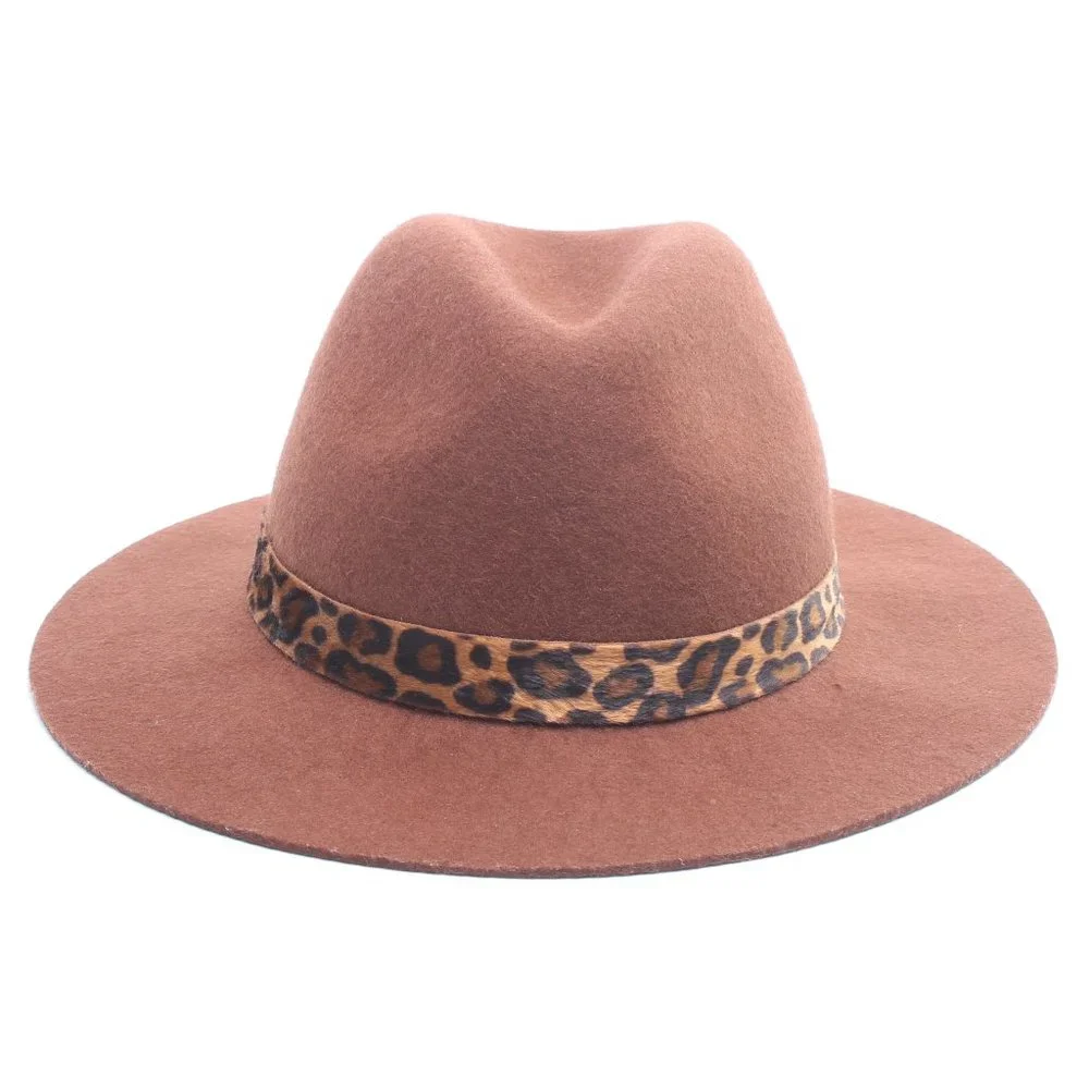 100% Wool Women's Brim Hat Adjustable Size Brown